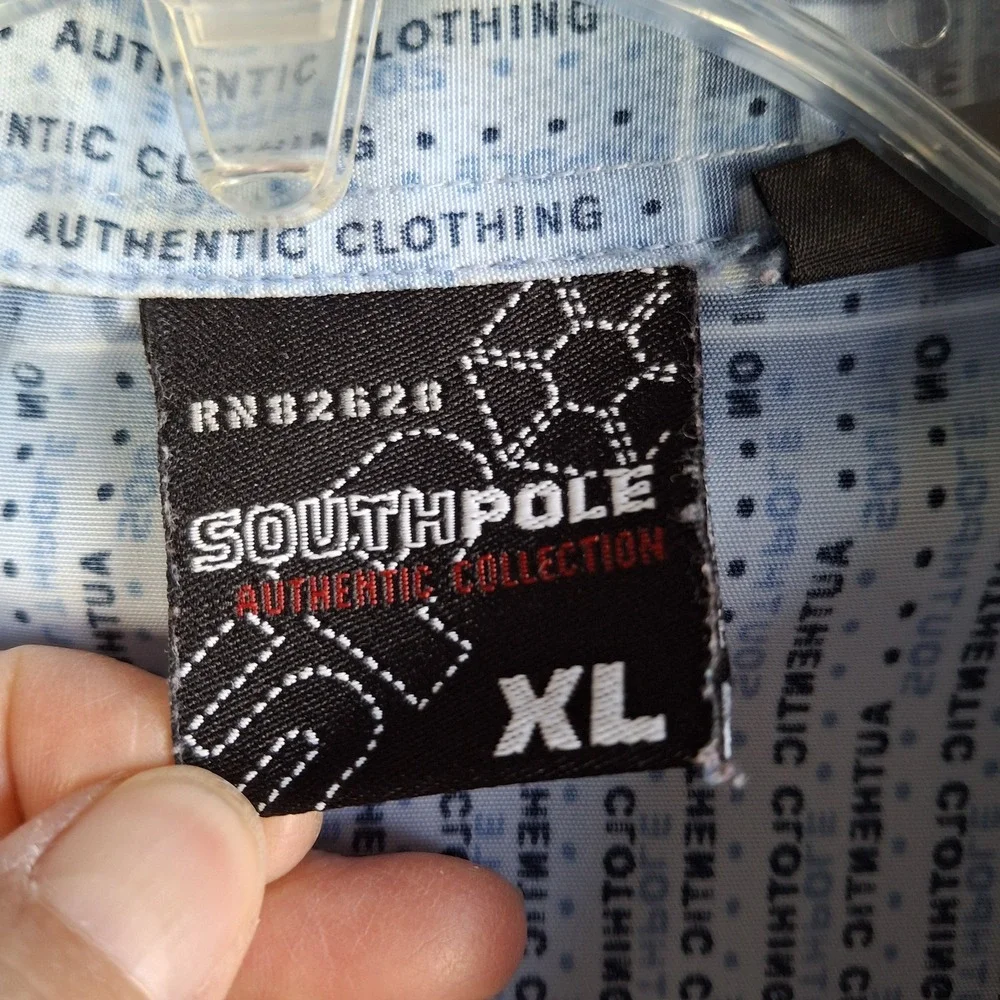 Vintage South Pole Men's XL Blue Button Up Short Sleeve Casual Polyester‎ Logo - Picture 3 of 12